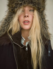 Denim jacket with faux fur collar