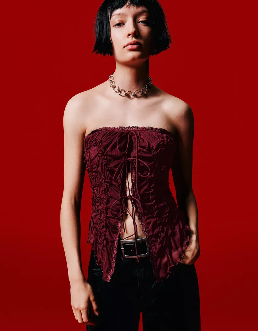 Bandeau top with gathered detail