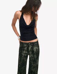 Shimmery draped cowl neck halter top