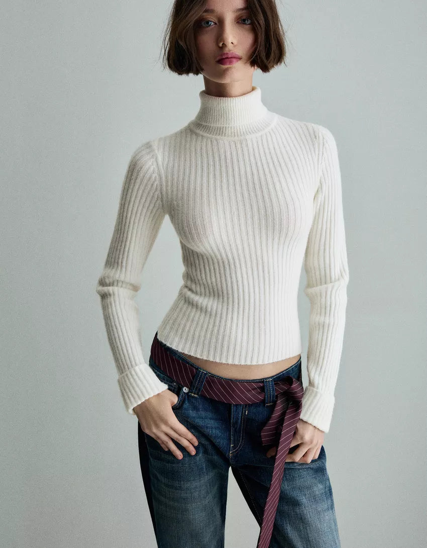 High neck ribbed sweater