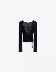 Long sleeve knotted blonde lace T-shirt