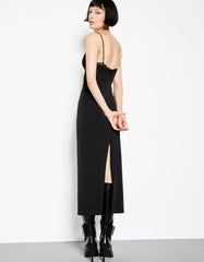 Flowing midi dress with blond lace