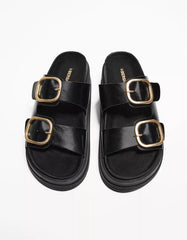 Flat platform sandals with buckles
